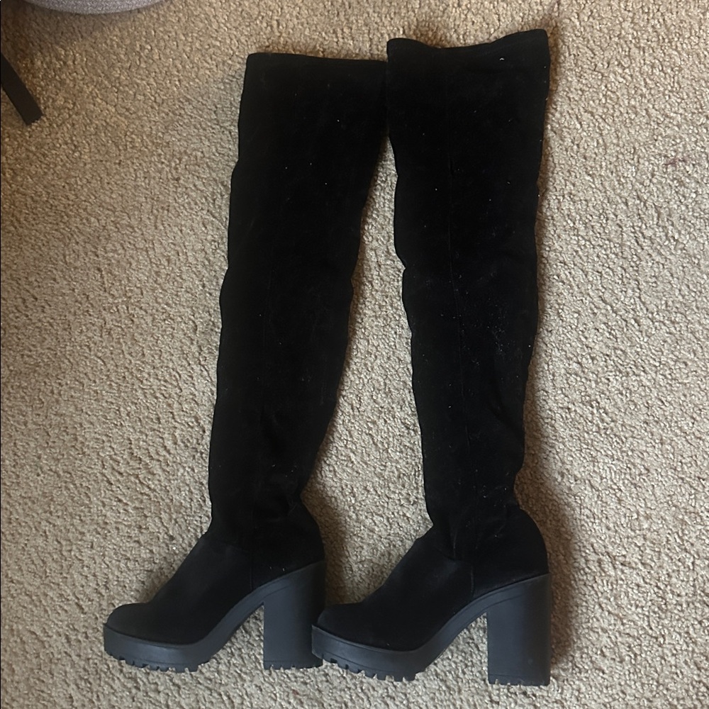 Divided Black Over-the-Knee Platform Boots